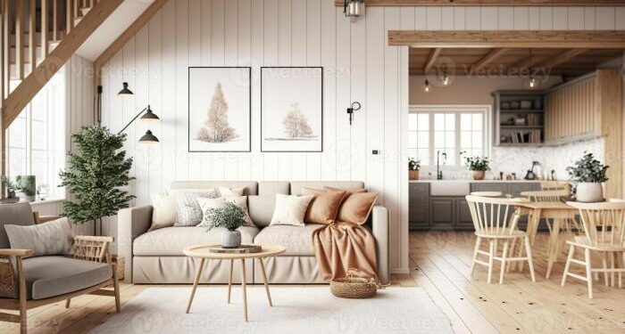 Cozy living room in scandinavian style modern interior design ...